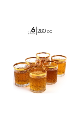 Mest 6'lı Kristal Altın Yaldız Viski Bardağı Seti 280 Cc Gold