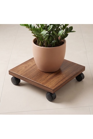 Ahşap Desenli Tekerlekli Stand Saksı, Damacana Ve Tüp Altlığı 30x30 Cm