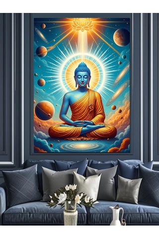 Ahşap Tablo Uzayda Meditasyon Yapan Buda