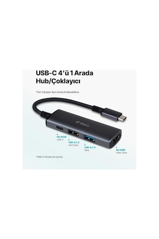 Ttec 4in1 100w Type C Çoğaltıcı Çevirici Hub, 2x Usb, 1x Pd Type C Ve 1x 4k Hdmi Girişli Çoğaltıcı Adaptör