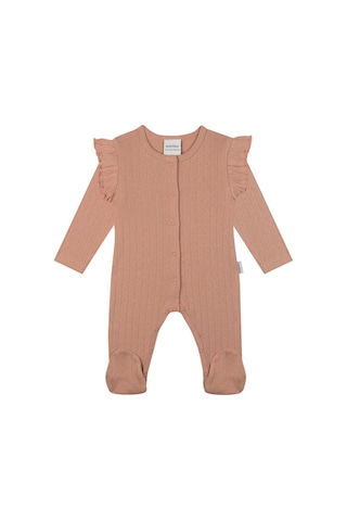 Antebies Organik Pembe Jakarlı Fırfırlı Çıtçıtlı Uzun Kollu Kız Bebek Patikli Tulum