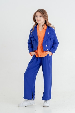 Kız Çocuk Crop Ceketli Üçlü Takım 4407 Saks