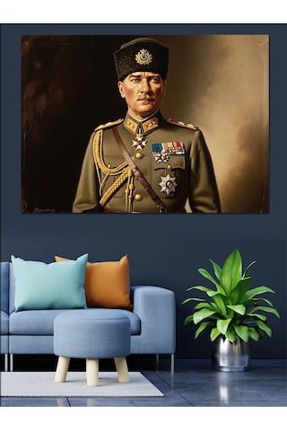 Askeri Üniformalı Mustafa Kemal Atatürk Portresi Dekoratif Kanvas - Mdf Ahşap Tablo
