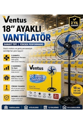 Ventus Fs-18 18'' Sanayi Tipi Ayaklı Vantilatör 80w 3 Kademeli Metal Kafesli Sessiz Çalışma Salınımlı Fan Ventus Fs-18 18'' Sanayi Tipi Ayaklı Vantilatör 80w 3 Kademeli Metal Kafesli Sessiz Çalışma Salınımlı Fan