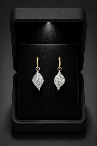 Çekirdekjewelry Işıklı Hediye Kutulu 925 Gümüş Gümüş Yaprak Tasarım Küpe Gri
