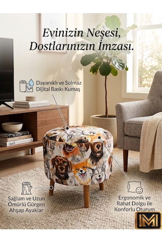 Diday Köpek Puf F Trend Puf Koltuk Puff Bench Dekoratif Bohem Doğal Gürgen Ayak Amaçlı Bahçe Balkon Çok Renkli