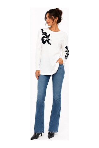 Neden Tekstil Kadın Yuvarlak Yaka Pamuklu Relaxed Sweatshirt - Beyaz