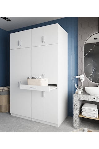 Megan Çamaşır Ve Kurutma Makinesi Dolabı Banyo Dolabı Beyaz Beyaz