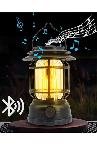 Usb Şarjlı Led Kamp Lambası - Bluetooth Müzik Çalar, El Feneri Ve Cep Telefonu Şarj Cihazı Çok Renkli