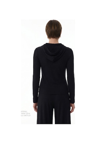 Penti Siyah Hooded Ribbed Modal Sweatshirt