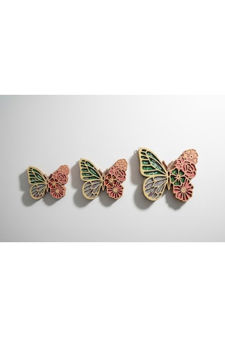 3'lü Dekoratif Altın Pembe Kelebek Duvar Süsü Seti 14 Cm 12-30cmx11cm.9.30cmx10cm.8cm