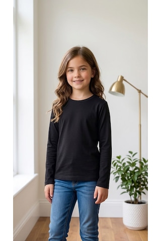 Merdia Kids Kız Erkek Çocuk 6'lı Uzun Kollu Basic Mevsimlik Tişört Siyah