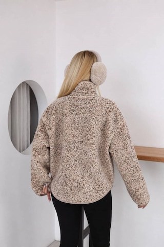 Moda Banuş Dik Yaka Detay Baskılı- Kırçıllı Melanj Mont Kahverengi