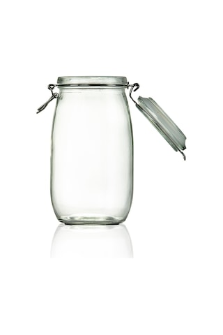 Korken Kavanoz 1500 Ml Vakumlu Kilitli Cam Saklama Kavanozu Şeffaf