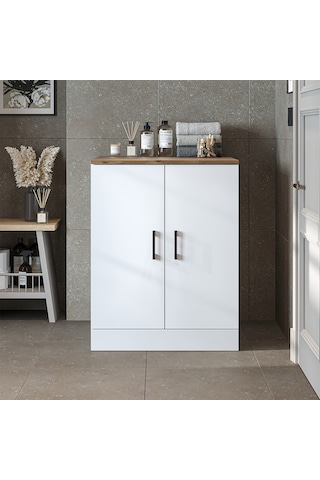 Çamaşır Kurutma Makinesi Alt Dolabı Kapaklı Banyo Alt Dolap.51 Atlantik Çam - Beyaz