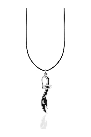 Oya Silver Siyah Mineli Hz. Ali Yazılı Zülfikar Kılıcı Gümüş Kolye Ucu 5.2x1.3cm Oyot330
