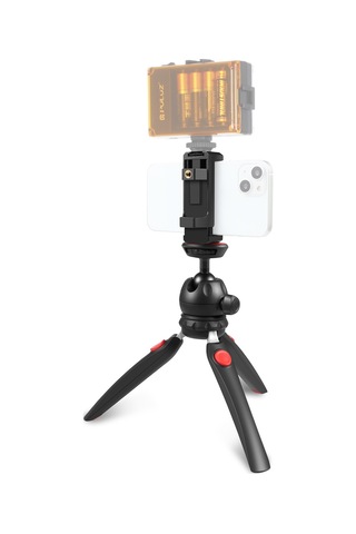 Puluz Mini Vlog Canlı Sabitleyici Standı Akıllı Telefonlar İçin Telefon Kelepçeli Tripod Kırmızı
