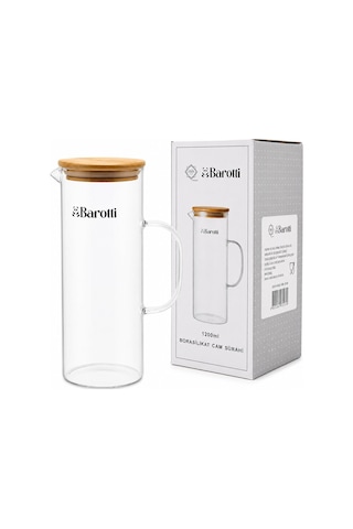 Barotti Dmr-9039 Bambu Kapaklı Borosilikat Cam Sürahi 1200 Ml- 12'li Paket