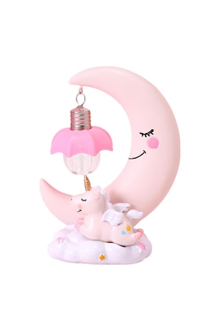 Homyl Unicorn Ay Gece Lambası Karikatür Led Yatak Odası Ev Pembe Çok Renkli