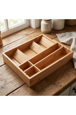 Ayarlanabilir Bambu Kaşıklık Ve Çekmece İçi Organizer - 5-7 Bölmeli Genişleyebilir Çatal Bıçak Düzenleyici 39.4 X 24 X 6.4 Cm Diğer