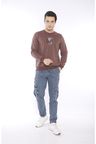Escetic Erkek Spor Slimfit, Bisiklet Yaka Kahve Sweatshirt-4262 Kahverengi