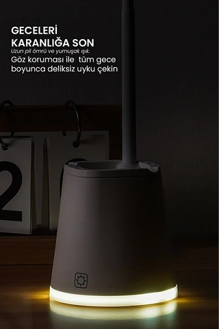 Göz Korumalı Led Masa Lambası Mavi Işık Filtreli, 4 Işık Modlu, Telefon Tutuculu, 360 Esnek Gövde Turkuaz
