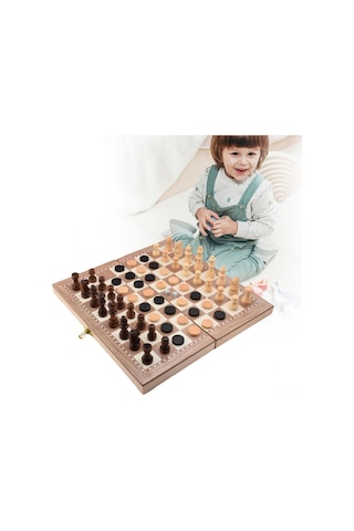 Ruicoo Ahşap 3'ü 1 Arada Satranç, Dam Ve Gomoku Oyun Seti - Katlanabilir Ve Taşınabilir