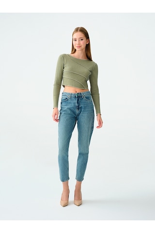 Slim Fit Kadın Top Koyu Yeşil