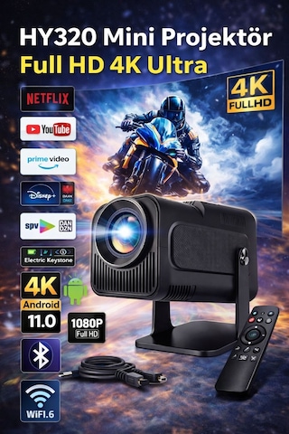Hy320 Mini 4k Android Taşınabilir Akıllı Projeksiyon Cihazı