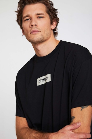 GRIMELANGE Inventıon Erkek %100 Organik Pamuklu Kalın Dokulu Baskı Detaylı Oversize Siyah T-shirt Siyah