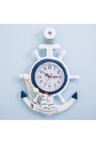 Suofeng Deniz Stili Mavi Beyaz Gemi Direnci Dekoratif Duvar Saati - Denizcilik Temalı Zaman Gösterici Çok Renki