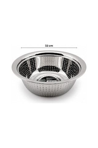 32cm Kulpsuz Paslanmaz Metal Sepet Süzgeç 5047 Ahşap - Gümüş