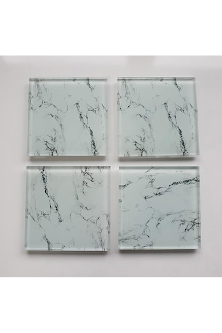 Decorıta 4'lü Takım / Cam Bardak Altlığı / 10cm X 10cm / Beyaz Mermer Genel