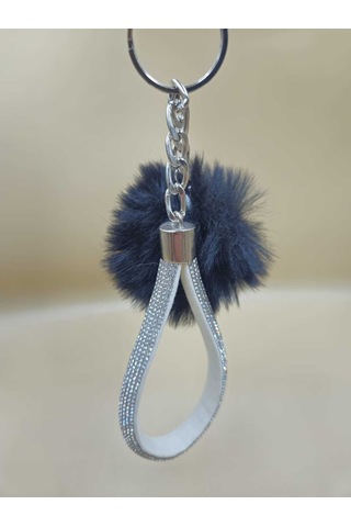 Gümüş Angel Anahtarlık Minik Ponpon Seçenekli Siyah Ponpon