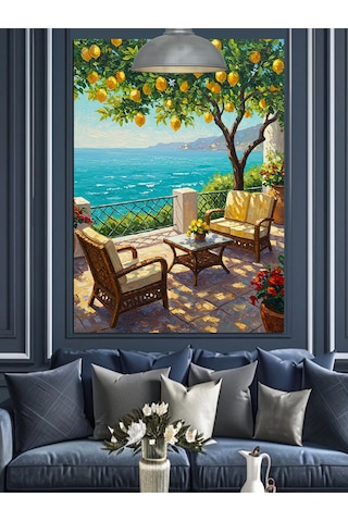 Limon Ağacı Ve Deniz Manzarası Dekoratif Kanvas - Mdf Ahşap Tablo