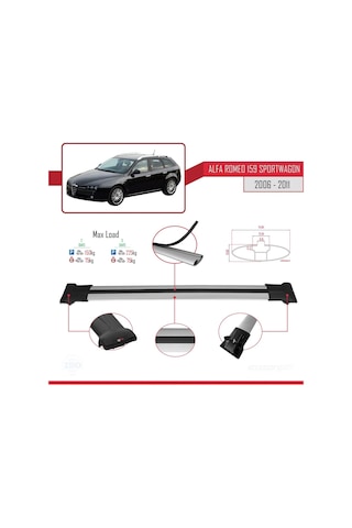 Alfa Romeo 159 Sportwagon 2006-2011 Arası İle Uyumlu Fly Model Ara Atkı Tavan Barı Gri