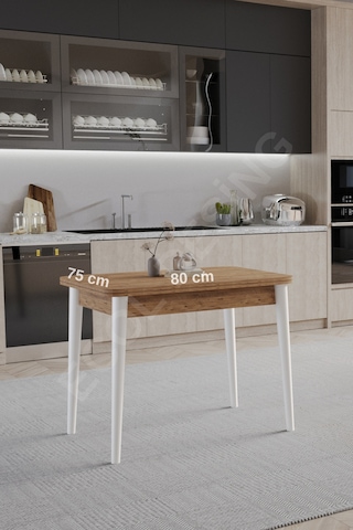 Faymend Tek, Açılır, Döner, Mutfak Masası Takımı, Yemek Masası, Kapalı Ölçü: 75x80 Cm - Açık Ölçü: 80x150 Cm Atlantikçam