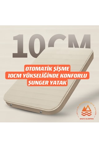 Sungerli Otomatik Şişme Yatak 10 Cm Yüksekliğinde Beyaz