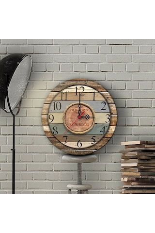 Kişiye Özel Old Town Tasarımlı Vintage Ahşap Duvar Saati 30 Cm. - 7 Çok Renkli