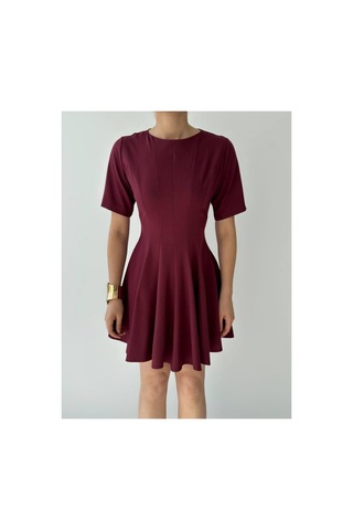 Butik İstanbul Crem Pliseli Elbise Bordo