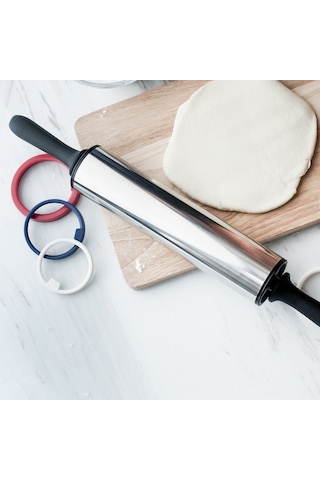 Qingmipy 11 İnç Paslanmaz Çelik Yapışmaz Hamur Açma Oklavası, 3 Ayarlı Kalınlık Seçeneği İle Pizza Ve Ekmek İçin Pratik Çözüm Çok Renkli