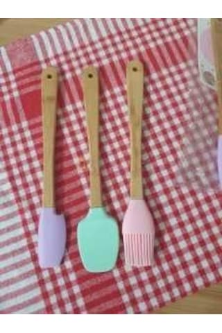 Qullex 3&apos Lü Spatula Seti,ahşap Saplı Silikon Spatula Seti 0
