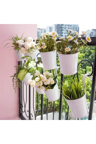 Ulzyvf Standı Saksısı Saksısı Saksı Metal Kova Korkuluk Demir Dekoratif Çiçek Çiçek Çiçek Beyaz Bahçe Asılı Asılı Asılı On