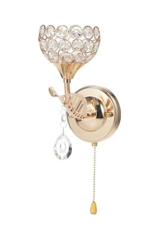 Moly Youtek Metal Kristal Duvar Lambası - Altın Renk, E26, 110-130v, Zip Anahtarlı, Yatak Odası/mutfak/iç Mekan, L180xw100xh100mm Siyah