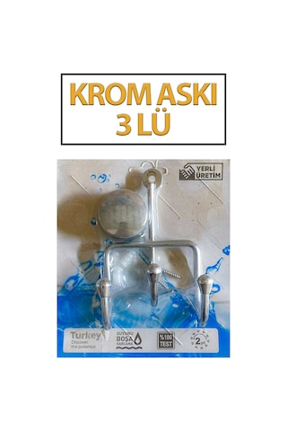Krom 3 Lü Duvar Askısı Banyo Mutfak Elbise Havlu Askılığı Gümüş