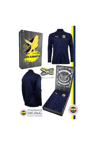 Fenerium Fenerbahçe Lisanslı 23-24 Tam Fermuar Antrenman Sweat + Bileklik Set Özel Ahşap Kutulu Lacivert