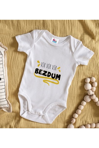 Bk Kids Bezdum Tasarımlı Beyaz Bebek Body Zıbın-5 Çok Renkli