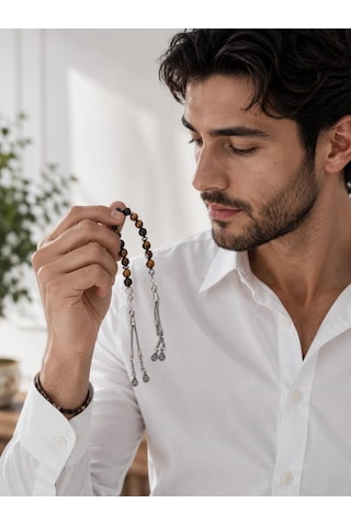 Kaplangözü Zaza Tesbih Doğal Taş Premium Kalite 8 Mm Şık Tasarım Sallama Tesbih Kahverengi