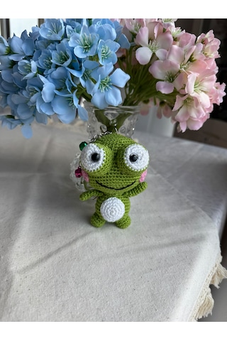Amigurumi Sevimli Kurbağa Anahtarlık Gümüş
