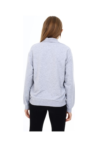 Toontoy Kız Çocuk Oversize Polo Yaka Düşük Omuz Nakış Baskılı Sweatshirt - 2 İplik Gri